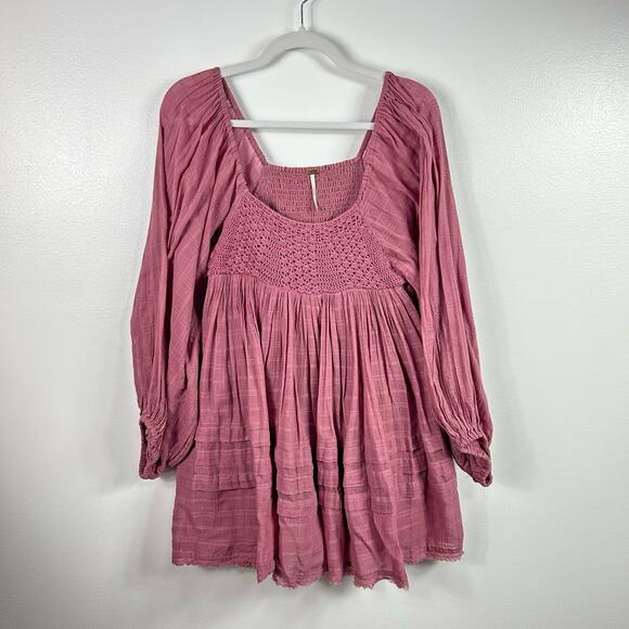 Free People Dresses & Skirts - Free People Ari Mini Dress Mauve Pink Smocked Detail Boho Size XS